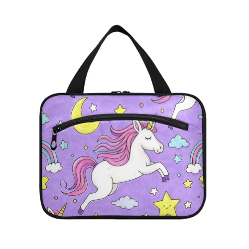 Kulturbeutel mit niedlichem Cartoon-Einhörner, Stern, lila, pfirsichfarben, mit Haken, Designerbedarf, Make-up-Kosmetiktasche für wichtige Dinge für Frauen, Reisen, Bolso de para Mujer L Kulturbeutel mit niedlichem Cartoon-Einhörner, Stern, lila, pfirsichfarben, mit Haken, Designerbedarf, Make-up-Kosmetiktasche für wichtige Dinge für Frauen, Reisen, Bolso de para Mujer L von Amooorous