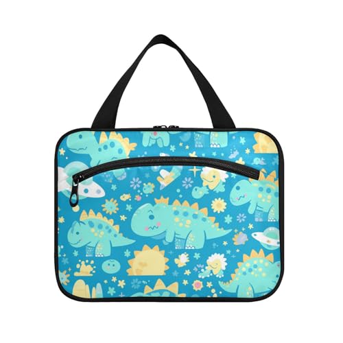 Kulturbeutel mit niedlichem Cartoon-Motiv, Motiv: Dinosaurier, zum Aufhängen, mit Haken, Unisex, Kulturbeutel für wichtige Dinge für Damen, Badezimmer, Größe L, Blau von Amooorous