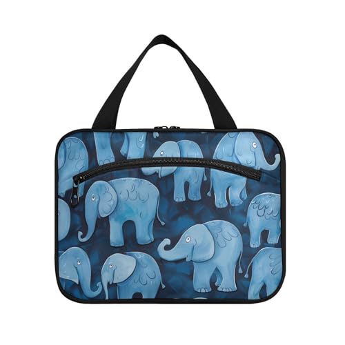 Kulturbeutel mit niedlichem blauem Elefant, für Herren, mit Haken, waschbar, Make-up-Tasche für Reisen, Reisen, Bolsas para maquillaje de Mujer L von Amooorous