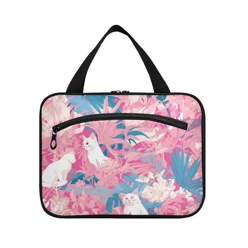 Kulturbeutel mit niedlicher weißer Katze, zum Aufhängen, mit Haken, Designer-Chic-Tasche für Herren, Zubehör für Damen, Reise-Set de para Mujer L von Amooorous