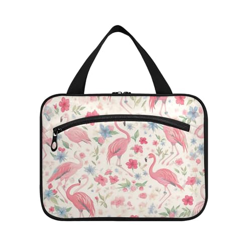 Kulturbeutel mit rosa Flamingo-Blumen, zum Aufhängen, groß, mit Haken, Designer-süße Tasche für Toilettenartikel für Frauen, Muss Hotel, Bolso de Maquillaje para Mujer L von Amooorous