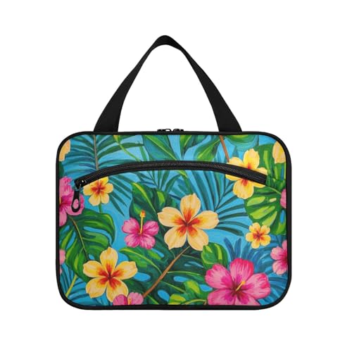 Kulturbeutel zum Aufhängen, Motiv: Bunte Sommer-Hawaii-Blumen, für Herren, Reisen, mit Haken, kompakte Designer-Tasche für Toilettenartikel für Mütter, Reisen, Cartera para maquillaje L von Amooorous