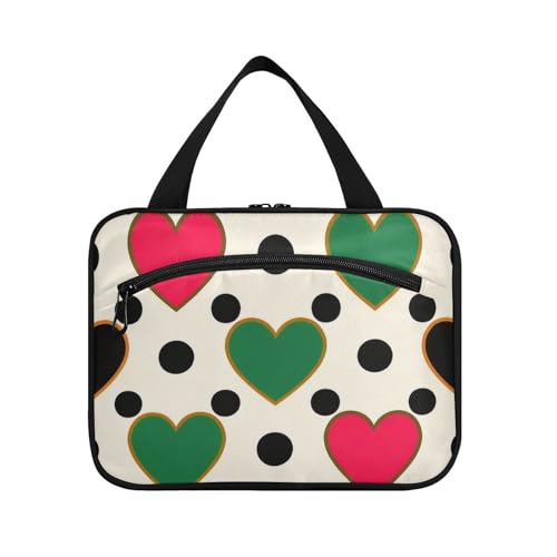 Kulturbeutel zum Aufhängen für Herren mit Haken, buntes Herz mit Punkten, Designer-Kulturbeutel für Damen, Toilette, Größe L von Amooorous