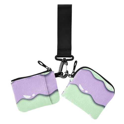 Lila Grün Candy Damen Kleingeldbörse Kartenetuis Niedlich Mode Reißverschluss Bargeld Münze Geldbörse mit Schlüsselanhänger für Arbeit Reisen 2 Packungen, Violette grüne Süßigkeiten, 1 size, Casual von Amooorous