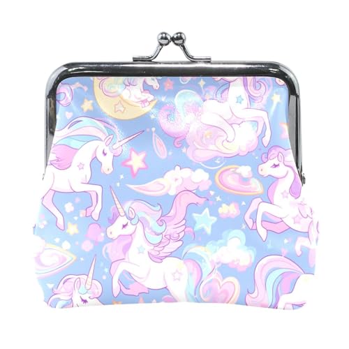 Lila Regenbogen Einhörner Damen Leder Münzgeldbörsen Beutel Niedlich Mini Kleingeld Geldbörse Münzfach für Männer Frauen Reisen von Amooorous