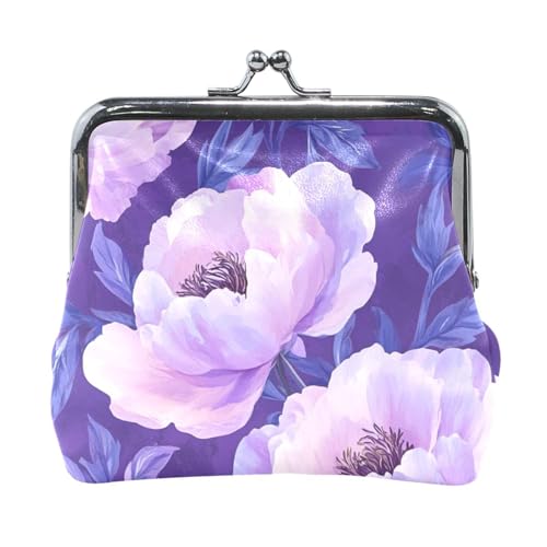 Lila Vintage Pfingstrosen Blumen Frauen Leder Bargeld Geldbörse Niedlicher Schmuck für Männer Frauen Reisen von Amooorous