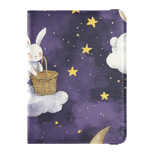 Lila Wolken Kaninchen Mond Leder Deko Passhalter für Männer Reise Impfstoffetui Combo Passpasten Etui Brieftasche Wasserdicht, Lila Wolken, Lila Kaninchenwolken Mond, 1 size von Amooorous