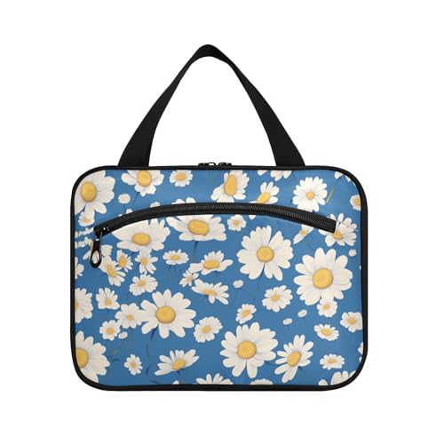 Little Blue and White Daisy Hanging Cosmetic Bags for Women Travel with Hook, Designer Necessities Toiletry Bags for Dad Gym Porta Cosmeticos Mujer para cartera L von Amooorous