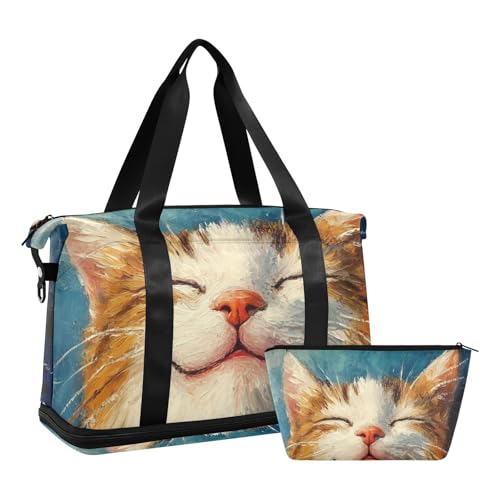 Lustige Tier-/Katzen-Sporttasche, Turnbeutel mit verstellbarem Riemen für Reisen, wasserdicht, Lustige Tierkatze, 1 size von Amooorous