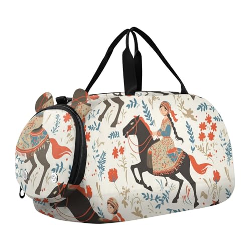 Mädchen Blumen Boho Pferd Kleine Turnbeutel mit Schuhfach Große Kapazität Persönliche Gegenstände Reisetasche für Schule Praxis Sport Reisen von Amooorous