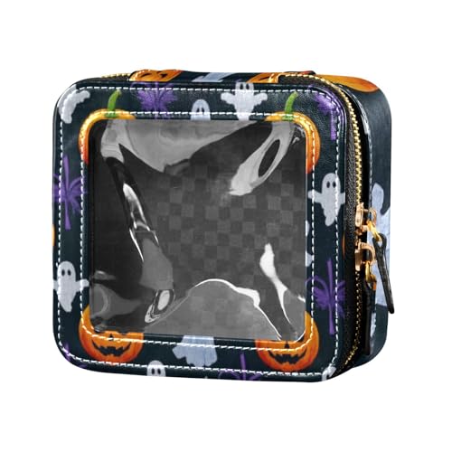 Make-up-Tasche, Halloween-Kürbis in Ölgemälde, transparent, Reise-Make-up-Tasche, Organizer, Make-up-Organizer für Fliegen, Gelb von Amooorous