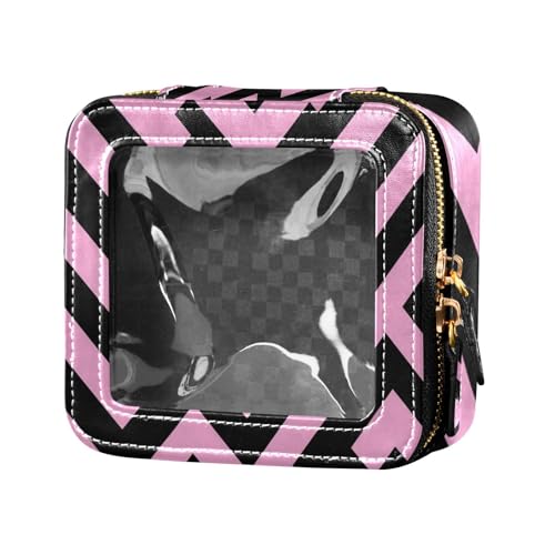 Make-up-Tasche, kleine Kulturbeutel, Kosmetiktasche, Organizer für Reisen, Pfirsichschwarz, unregelmäßige Linien von Amooorous