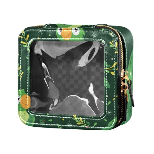 Make-up-Tasche aus Leder, Cartoon-Motiv, niedlicher grüner Papagei, wasserdicht, transparent, Make-up-Organizer für Reisen von Amooorous
