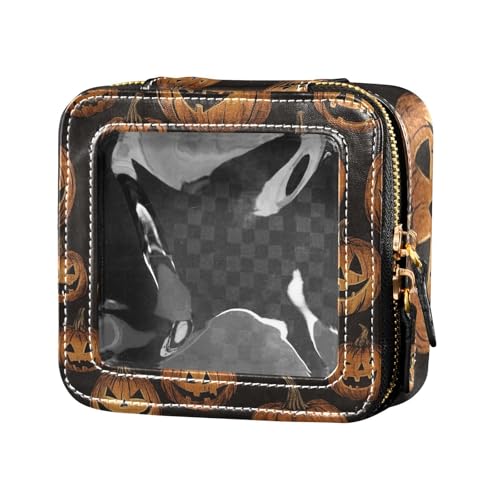 Make-up-Tasche für Damen, Motiv: böser Kürbis, transparent, klein, für Toilettenartikel, Make-up-Tasche, Organizer für Damen, Gelb von Amooorous
