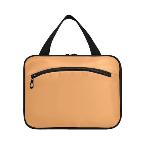 Make-up-Tasche für Damen, einfarbig, zum Aufhängen, mit Haken, Designer-Kosmetiktasche für Damen, Unisex, für Reisen, sandbraun von Amooorous