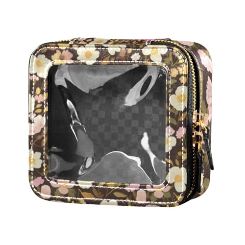 Make-up-Tasche im Retro-Stil, lebendige Blumen und weiße Blätter, transparent, klein, Kosmetiktasche für Geldbörse, Kosmetik-Organizer für Reisen von Amooorous