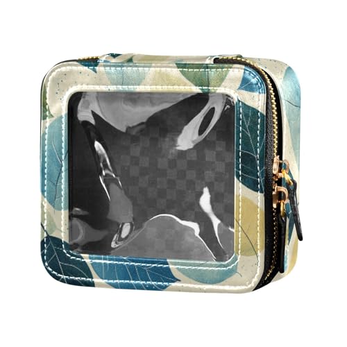 Make-up-Tasche im rustikalen Stil, Blattmuster, Grün, Naturtöne, transparent, wasserdicht, Reise-Kulturbeutel, tragbarer Make-up-Organizer für Damen von Amooorous