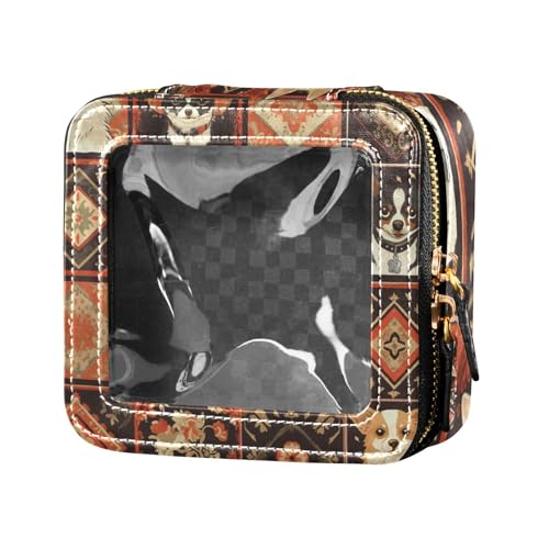Make-up-Tasche mit Boho-Muster, dunkle süße Hunde, niedlich, transparent, Reisetaschen für Toilettenartikel, kleine Kosmetiktasche für Geldbörse zum Fliegen von Amooorous