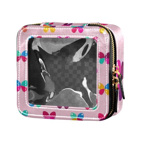 Make-up-Tasche mit Cartoon-Schmetterlingen, Punkten, Schleife, Rosa, wasserdicht, transparent, Hautpflege-Tasche, Kosmetik-Organizer für Reisen von Amooorous
