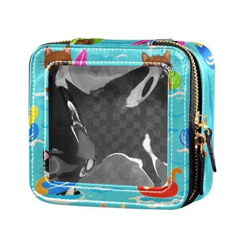Make-up-Tasche mit Katzen- und Hundemotiv, blau, Cartoon-Design, transparent, Nagellack-Organizer, Tasche, tragbarer Make-up-Organizer für Reisen von Amooorous