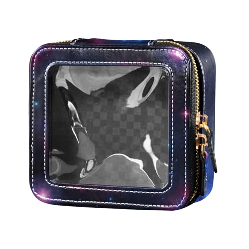 Make-up-Tasche mit Sternennacht, klein, Leder, Kulturbeutel, Kosmetik-Organizer für Damen von Amooorous