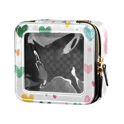 Make-up-Tasche mit bunten Herzen, transparent, klein, für Geldbörse, Reisetasche, Kosmetik-Organizer, Etui zum Fliegen von Amooorous