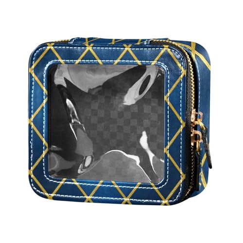 Make-up-Tasche mit goldfarbenem Gitter-Farbverlauf, marineblau, würfelförmig, transparent, Make-up-Tasche, Organizer, Kosmetik-Organizer für Fliegen von Amooorous
