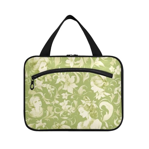 Make-up-Tasche mit grünem Blumenmotiv für Damen, mit Haken, Designer-Essentials, Kulturbeutel für Herren, Arbeit, Bolsas para maquillaje L von Amooorous