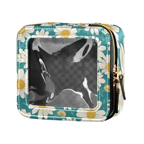 Make-up-Tasche mit grünem Gänseblümchen, wasserdicht, Reise-Kulturbeutel, Leder-Organizer-Taschen zum Fliegen von Amooorous