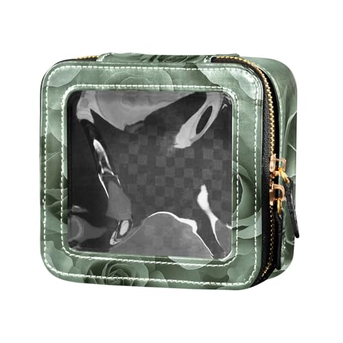 Make-up-Tasche mit grünen Valentinsrosen, transparent, wasserdicht, Reise-Kulturbeutel, Make-up-Organizer für Reisen von Amooorous