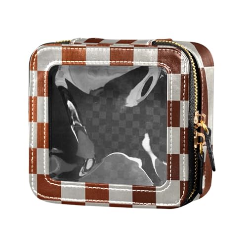 Make-up-Tasche mit künstlichem Glitzer, Schachbrettmuster, goldweiß, transparent, Reise-Make-up-Tasche, Organizer, Make-up-Organizer für Reisen von Amooorous
