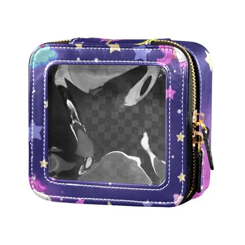 Make-up-Tasche mit niedlichen Cartoon-Einhörnern, Stern, lila, pfirsichfarben, wasserdicht, transparent, Reise-Kulturbeutel, tragbarer Make-up-Organizer zum Fliegen von Amooorous