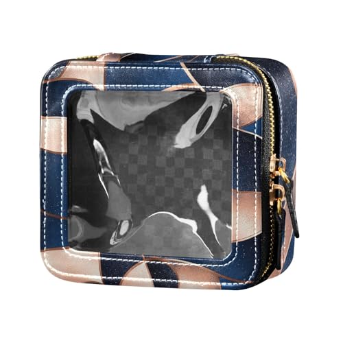 Make-up-Tasche mit unregelmäßigen Linien in Blau und Gold, niedlich, transparent, Kulturbeutel, tragbarer Make-up-Organizer für Reisen von Amooorous