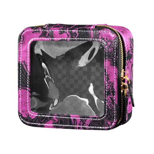 Make-up-Tasche mit unregelmäßiger Textur, transparent, klein, für Geldbörse, Reisetasche, Reise-Kosmetiktasche zum Fliegen, Schwarz / Pfirsich von Amooorous