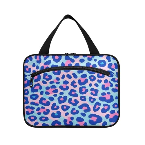 Medizintasche zum Aufhängen, Leopardenmuster, für Reisen, mit Haken, Designer-Make-up-Tasche für Damen, Hotel, Brochas, Maquillaje L, Blau-Rosa von Amooorous