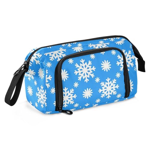 Merry Christmas Federmäppchen mit Schneeflocken, großes Fassungsvermögen, Reißverschluss, leicht, mit Reißverschluss, für Herren, Kosmetik, Blau Merry Christmas Federmäppchen mit Schneeflocken, großes Fassungsvermögen, Reißverschluss, leicht, mit Reißverschluss, für Herren, Kosmetik, Blau von Amooorous