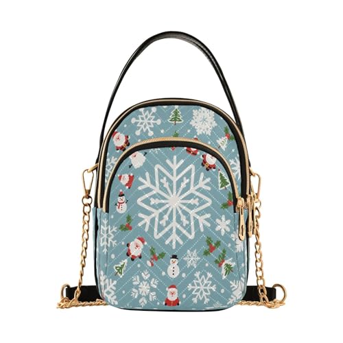 Merry Christmas Snowflake Santa Salbeigrün trendige kleine Umhängetasche mit mehreren Taschen für Damen und Erwachsene von Amooorous