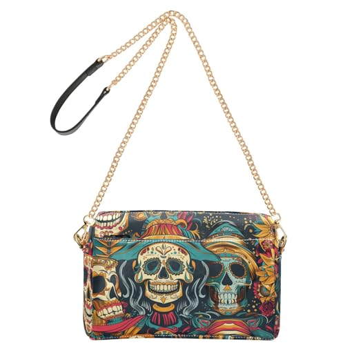 Mexican Of The Dead Colorful Skull Flowers Fashion Shoulder Hand Bag For Woman Vegan Leather Womens Cross Body Purse Zip Shoulder Hand Bags von Amooorous
