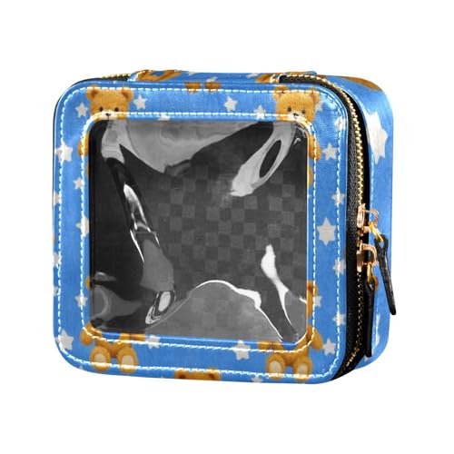Mini-Make-up-Tasche, Cartoon-Design, niedlicher brauner Teddybär, transparent, Make-up-Organizer für Damen von Amooorous