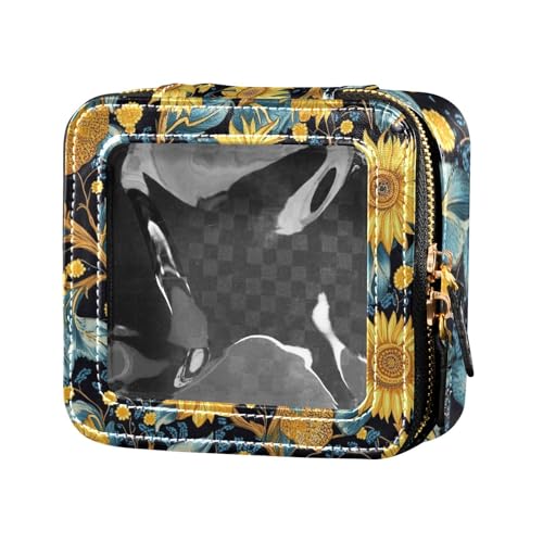 Mini-Make-up-Tasche, Motiv: Sonnenblumen, transparent, Leder, Kulturbeutel, Make-up-Organizer für Reisen von Amooorous