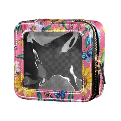 Mini-Make-up-Tasche, Ölgemälde mit Pfirsichblumen, aus Leder, Kulturbeutel, Kosmetik-Organizer für Reisen von Amooorous