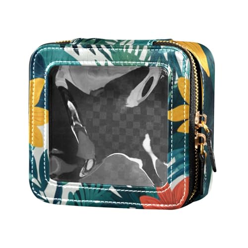 Mini-Make-up-Tasche, tropischer Stil, grüne Blätter, Blume, transparent, Kulturbeutel, Make-up-Organizer für Fliegen von Amooorous