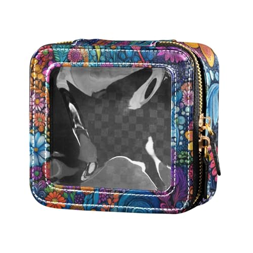 Mini-Make-up-Tasche mit abstraktem Blumenmuster, buntes Ölgemälde, transparent, Hautpflege-Tasche, Make-up-Organizer zum Fliegen von Amooorous