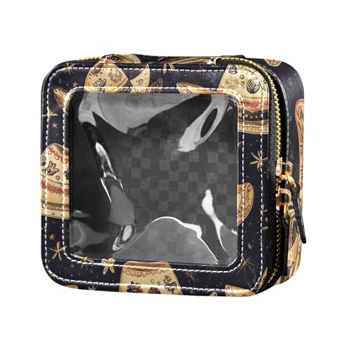 Mini-Make-up-Tasche mit braunem Cowboyhut, transparent, Kulturbeutel, Nagellack-Organizer-Tasche zum Fliegen von Amooorous