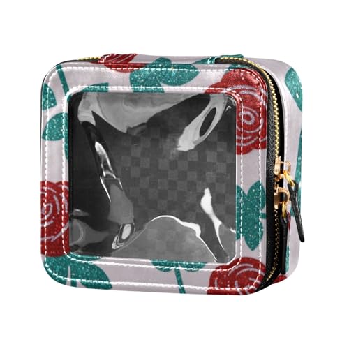 Mini-Make-up-Tasche mit künstlichem Glitzer, Cartoon-Rose, Rosa, transparent, kleine Kosmetiktasche für Geldbörse, Kosmetik-Organizer für Damen von Amooorous
