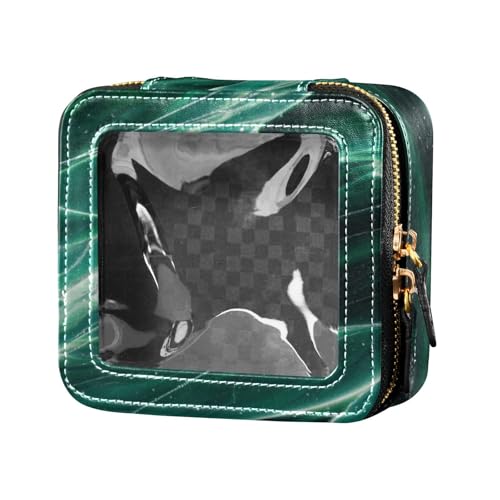 Mini-Make-up-Tasche mit künstlichem Glitzer, Marmor-Maserung, marineblau, transparent, Leder, Kulturbeutel, Kosmetik-Organizer für Reisen von Amooorous