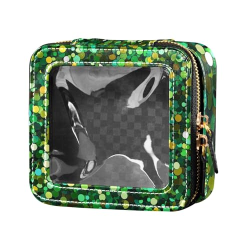 Mini-Make-up-Tasche mit künstlichem Glitzer, transparent, Kulturbeutel, Make-up-Tasche, Organizer für Fliegen, Grün von Amooorous