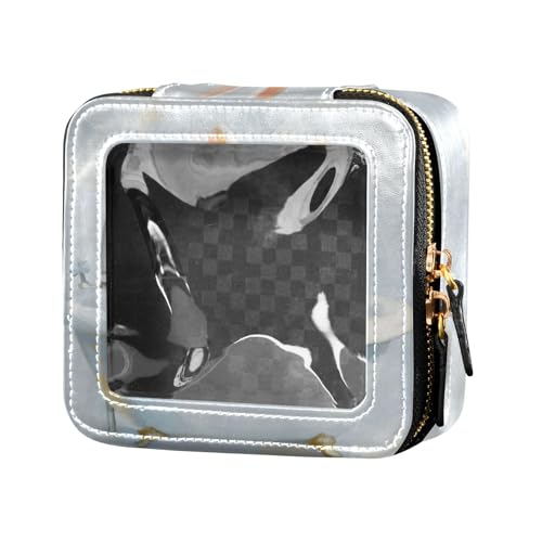 Mini-Make-up-Tasche mit niedlichem Cartoon-Motiv, weiß, transparent, Reise-Kulturbeutel, tragbarer Make-up-Organizer für Fliegen von Amooorous