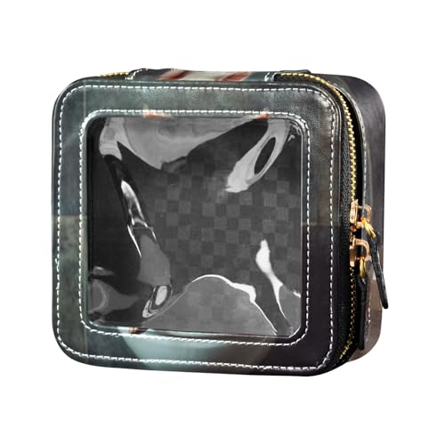 Mini-Make-up-Tasche mit niedlichem rosa Schwein, liest Zeitung, transparent, Nagellack-Organizer-Tasche, Mini-Make-up-Behälter zum Fliegen von Amooorous