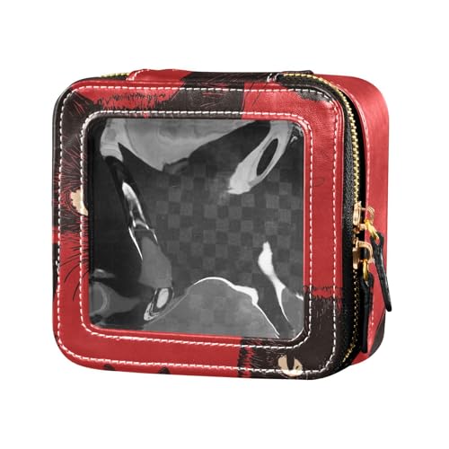 Mini-Make-up-Tasche mit niedlicher schwarzer und roter Katze, transparent, Kulturbeutel, Make-up-Tasche, Organizer für Damen von Amooorous